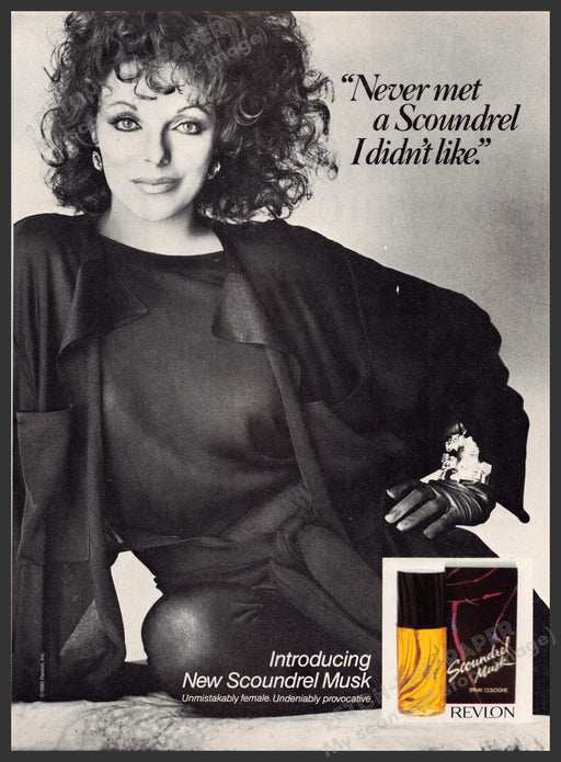 Revlon 1980s Print Advertisement 1985 Scoundrel Musk Joan Collins Actress Revlon