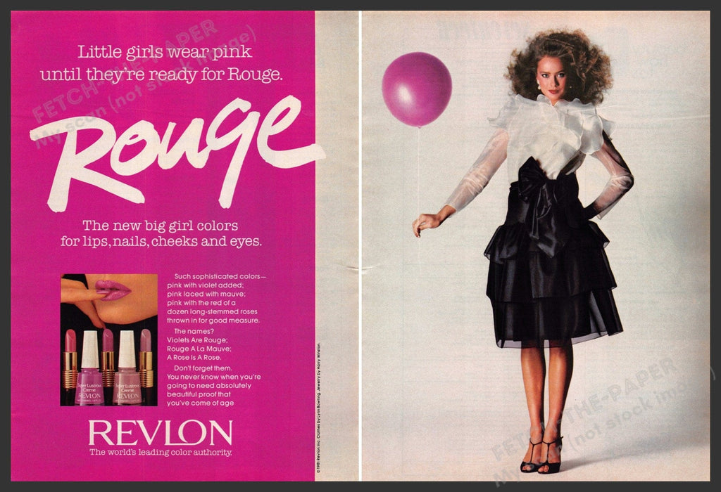 Revlon 1980s Print Advertisement (2 pages) 1981 Legs Girl Rouge Pink Balloon Revlon