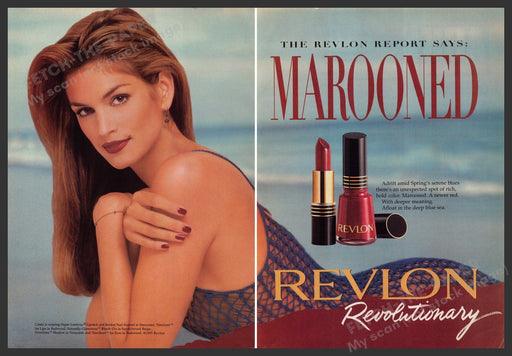 Revlon Cindy Crawford 1990s Print Advertisement (2 page) 1995 Cosmetics Fetch-the-Paper
