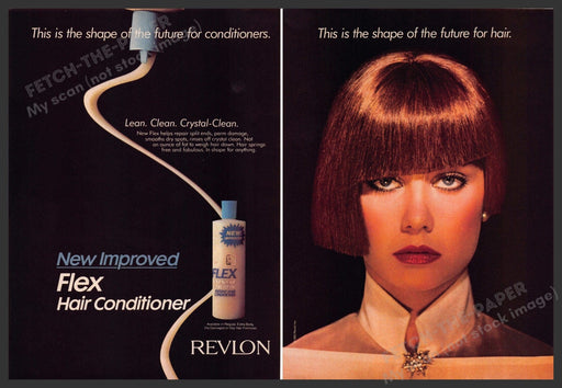 Revlon Flex Hair Conditioner 1980s Print Advertisement (2 page) 1983 Fetch-the-Paper