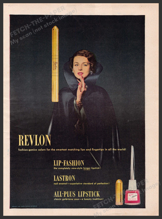 Revlon Lastron Lip & Nail Stain 1940s Print Advertisement Ad 1948 Color Fetch-the-Paper