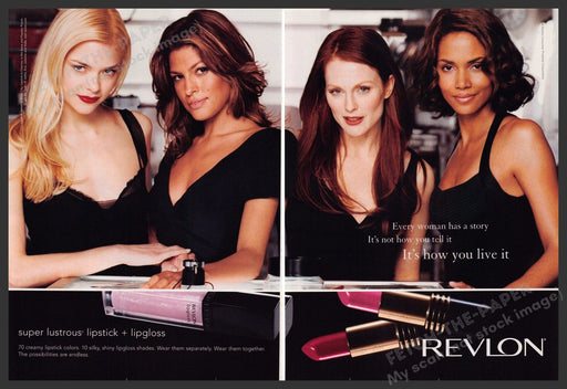 Revlon Lips 2000s Print Advertisement (2pg centerfold) 2004 Halle Berry Mendes Fetch-the-Paper
