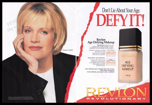 Revlon Melanie Griffith 1990s Print Advertisement (2 pages) 1998 Cosmetics Fetch the Paper!