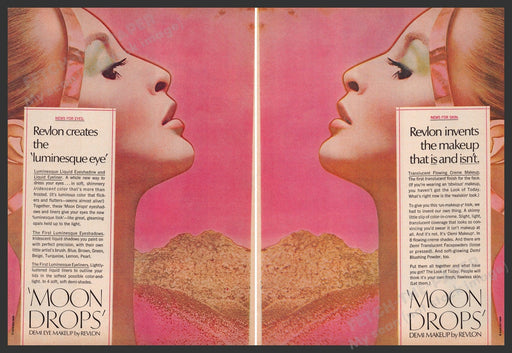 Revlon Moon Drops Cosmetics 1960s Print Advertisement Ad (2 pages) 1969 Fetch the Paper!