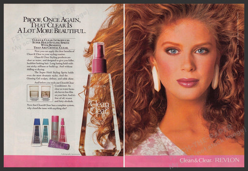 Revlon Rachel Hunter 1980s Print Advertisement (2 page centerfold) 1989 Hair Fetch-the-Paper