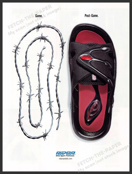 Rider Footwear 2000s Print Advertisement 2002 Barbed Wire After Sport Fetch-the-Paper