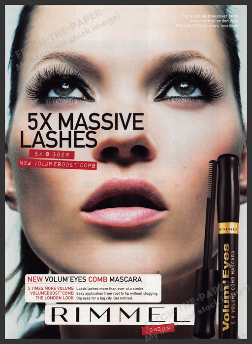 Rimmel London Kate Moss 2000s Print Advertisement 2004 Lips Eyes Massive Lashes Fetch-the-Paper