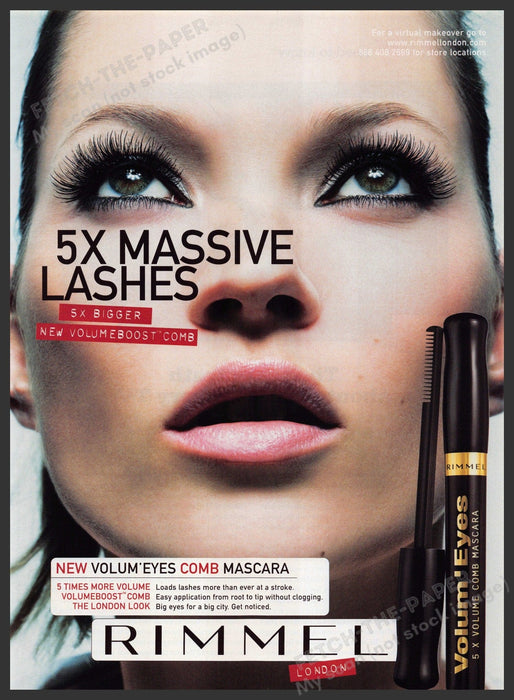 Rimmel London Kate Moss 2000s Print Advertisement 2004 Lips Eyes Massive Lashes Fetch-the-Paper