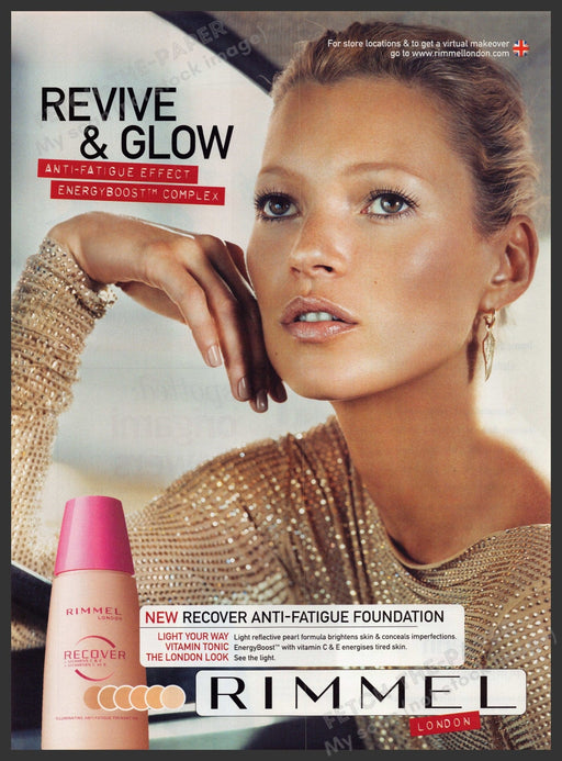 Rimmel London Revive & Glow 2000s Print Advertisement Ad 2006 Kate Moss Fetch the Paper!