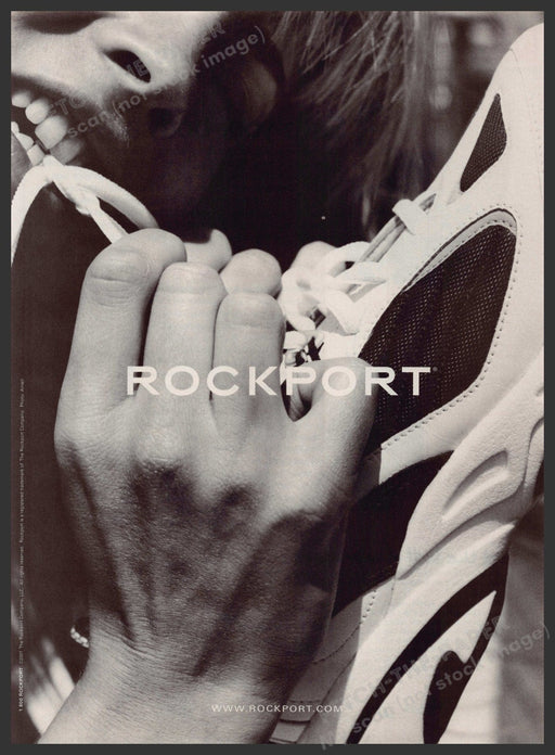 Rockport Shoes 2000s Print Advertisement 2001 Teeth Undoing Knot in Laces Fetch-the-Paper