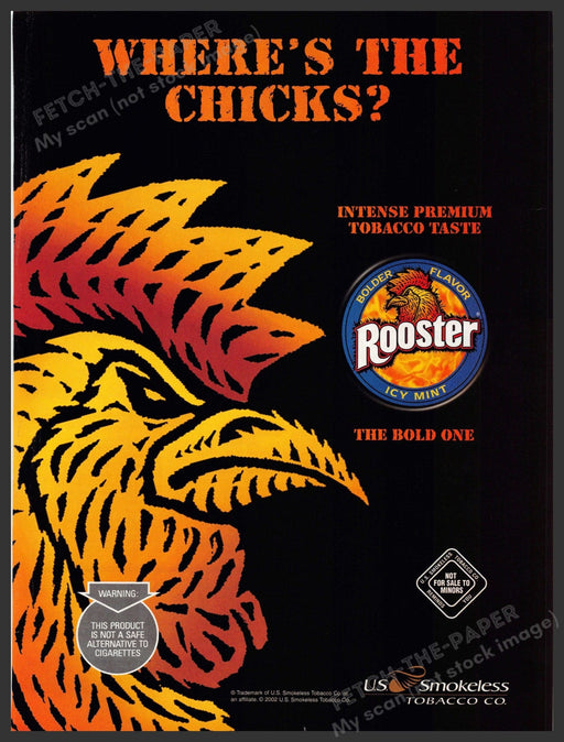 Rooster 2000s Magazine Print Advertisement Ad 2001 Chewing Tobacco "Icy Mint" Rooster
