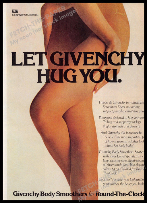 Round the clock 1970s Magazine Print Ad 1976 Hosiery Legs "Let Givenchy hug you" Round the Clock