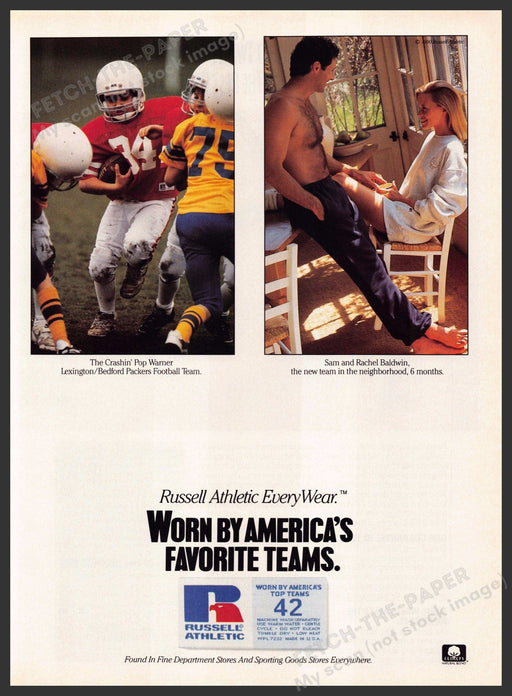 Russell Athletic 1990s Print Advertisement 1990 Kids Football Couple Relaxing Russell Athletic