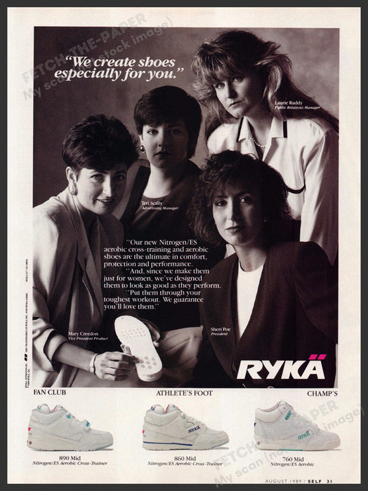 Ryka 1980s Print Advertisement Ad 1989 Nitrogen / ES Aerobics Shoe Female Staff Ryka