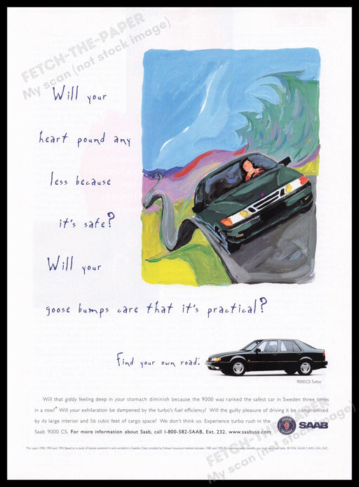 Saab 9000 CS Car 1990s Print Advertisement Ad 1996 Goosebumps Fetch the Paper!