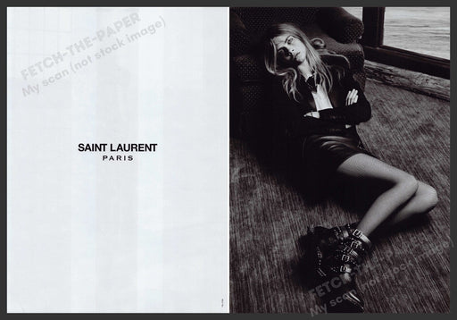 Saint Laurent Clothing 2000s Print Advertisement Ad (2 pages) 2013 Fishnet Legs Fetch the Paper!