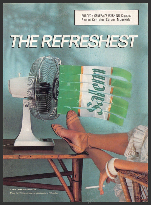 Salem 1980s Print Advertisement 1987 "The Refreshest" Fan Girl Legs Hot Day Salem Cigarettes