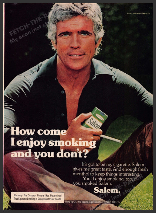 Salem Cigarettes 1970s Print Advertisement 1976 Older Sexy Man with Silver Hair Fetch-the-Paper