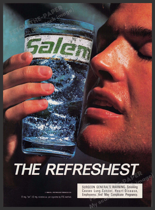 Salem Cigarettes 1980s Print Advertisement 1989 Cool Ice Water "The Refreshest" Salem Cigarettes