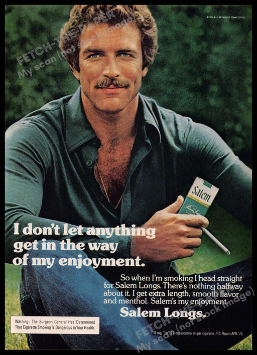 Salem Longs 1970s Magazine Print Advertisement 1977 Blue Eyed Rugged Man Salem Longs