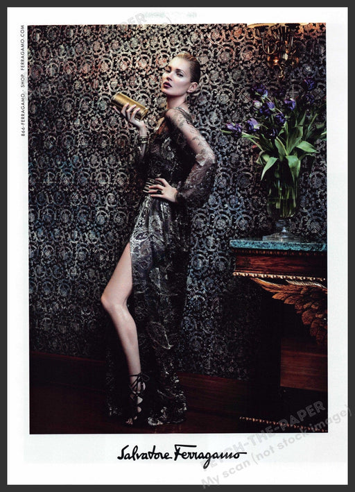 Salvatore Ferragamo 2010s Print Advertisement 2012 Legs Slit Dress Hand Hip Fetch-the-Paper