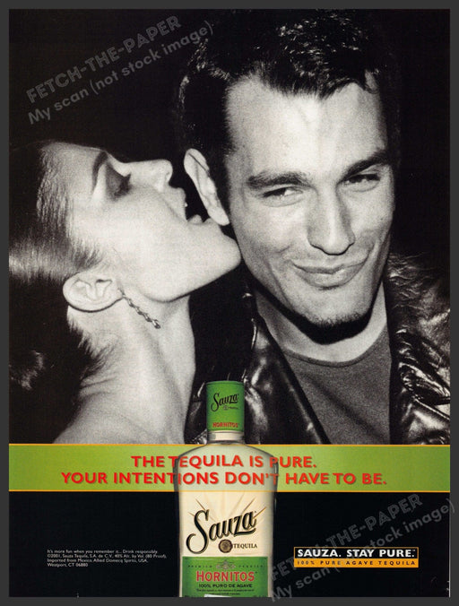 Sauza Tequila 2000s Print Advertisement 2001 Ad Impure Intentions Licking Ear Fetch-the-Paper