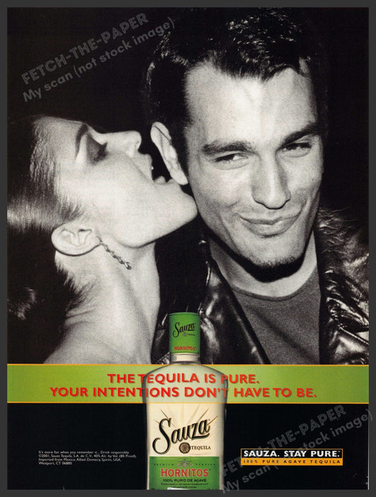 Sauza Tequila 2000s Print Advertisement 2001 Ad Impure Intentions Licking Ear Fetch-the-Paper