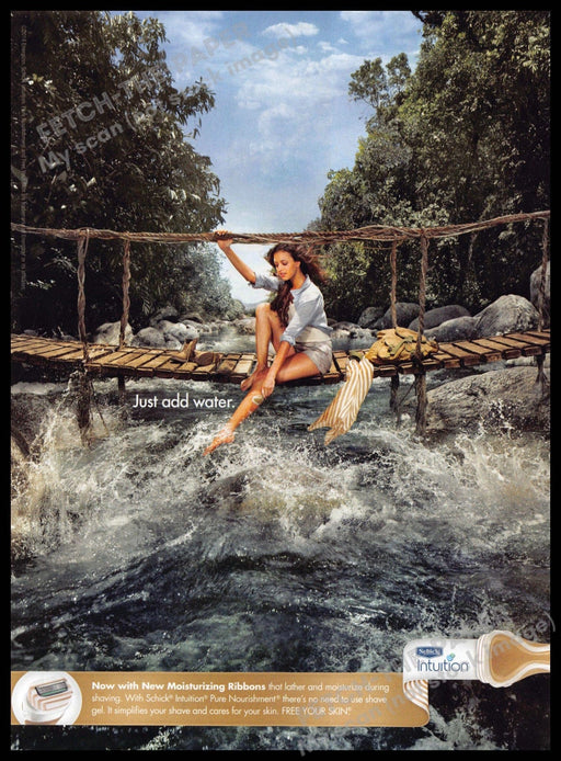 Schick 2010s Magazine Print Ad 2014 Legs "Just add water" White Water River Schick