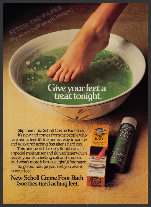 Scholl Creme Foot Bath Feet 1980s Print Advertisement Ad 1980 Fetch-the-Paper