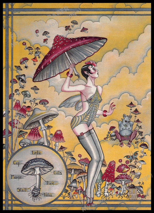 Scott Pink Artist 1970s Magazine Illustration 1976 "Incredible Edible Mushroom" Scott Pink