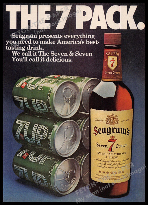 Seagram's 7 1970s Print Advertisement 1977 7 UP Seven & Seven Seagram's