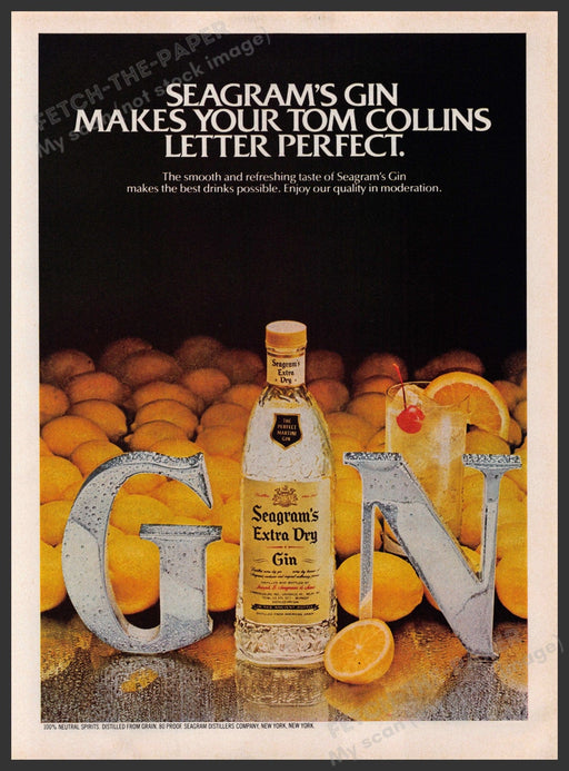 Seagram's Extra Dry Gin 1980s Print Advertisement 1981 Lemons Tom Collins Fetch-the-Paper