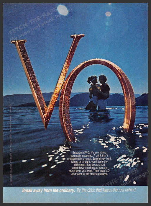 Seagram's V.O. 1980s Print Advertisement 1983 Couple in the Water Fetch-the-Paper