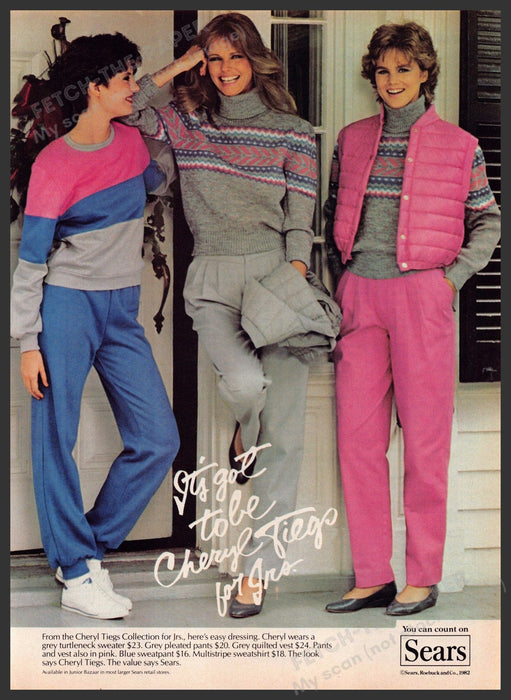 Sears Cheryl Tiegs 1980s Print Advertisement 1982 Cheryl & Two Models Fetch-the-Paper