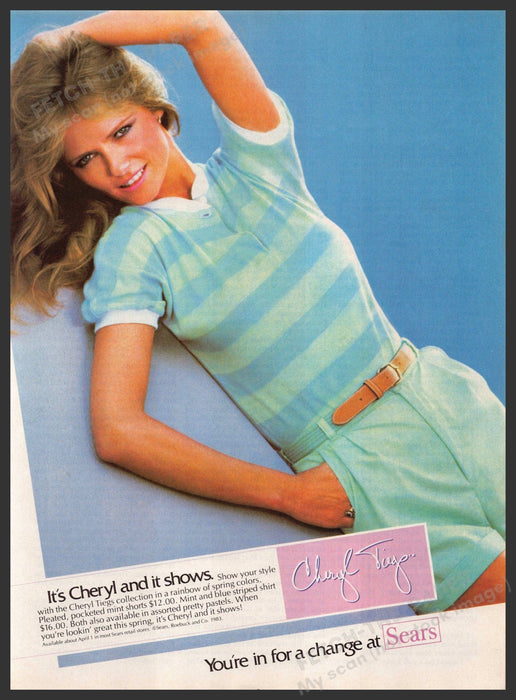 Sears Cheryl Tiegs 1980s Print Advertisement 1983 Colorful Clothing Fetch-the-Paper
