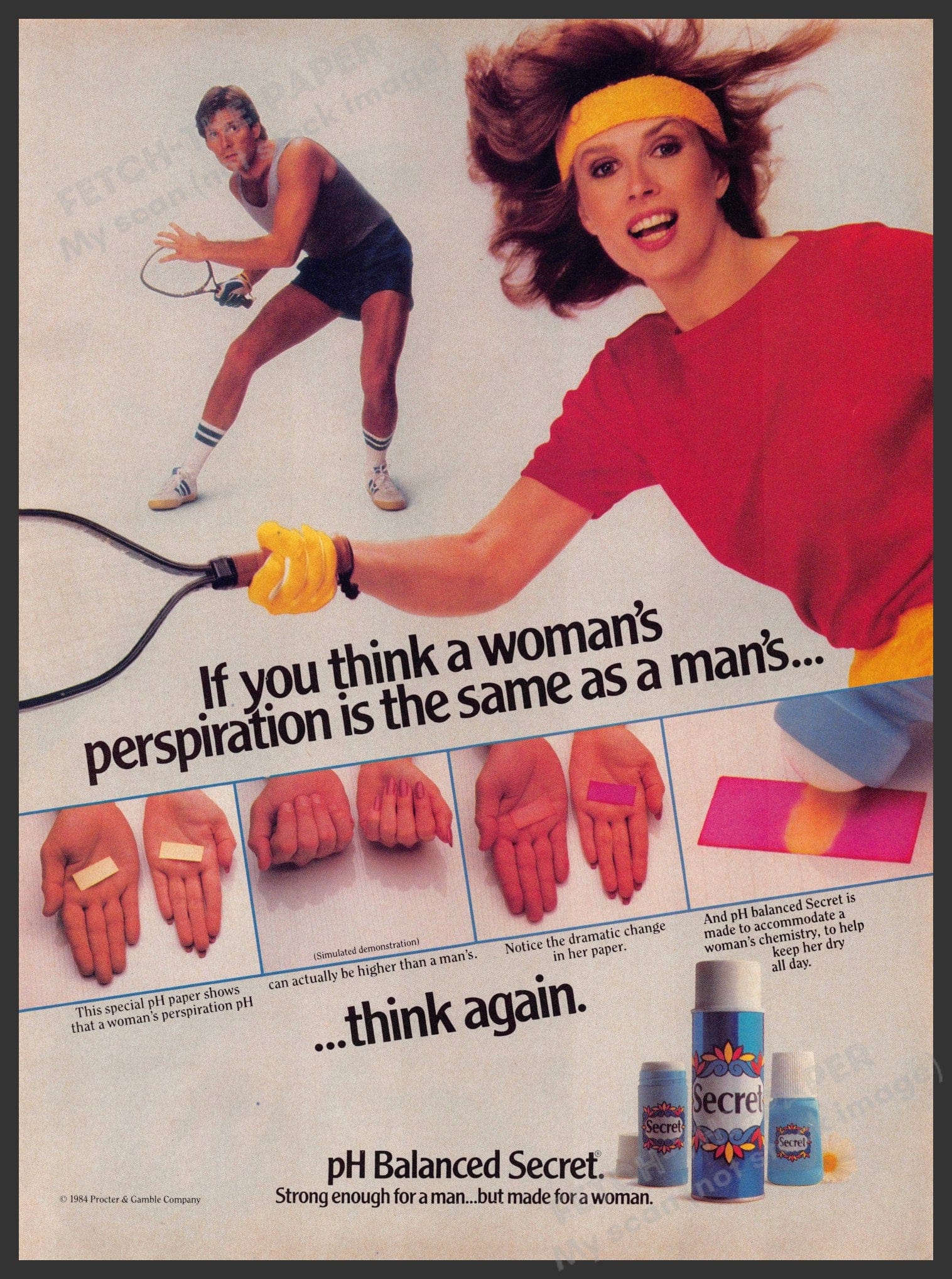 Secret 1980s Magazine Print Advertisement 1985 Deodorant Couple Raquet Secret 1980s Magazine Print Advertisement 1985 Deodorant Couple Raquet