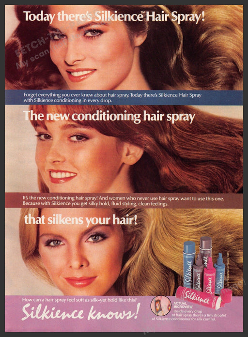 Silkience Hair Spray 1980s Print Advertisement 1983 Fetch-the-Paper