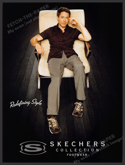 Skechers Shoes Footwear 2000s Print Advertisement 2002 Robert Downey Jr. Chair Fetch-the-Paper