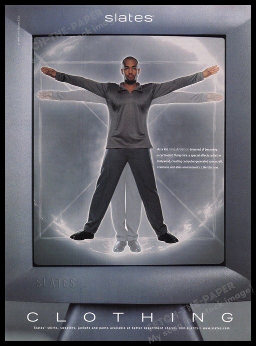 Slates Clothing 1990s Print Advertisement Ad 1999 Greg Anderson Fetch the Paper!