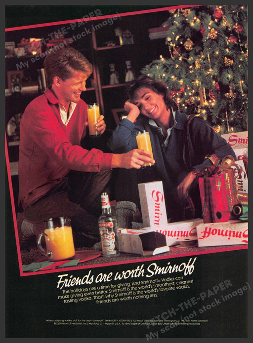 Smirnoff 1980s Print Advertisement 1987 Couple Christmas Drinks Tree Smirnoff
