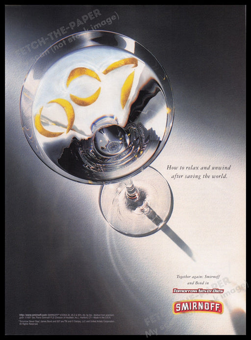 Smirnoff Vodka 007 James Bond 1990s Print Advertisement Ad 1997 Fetch the Paper!