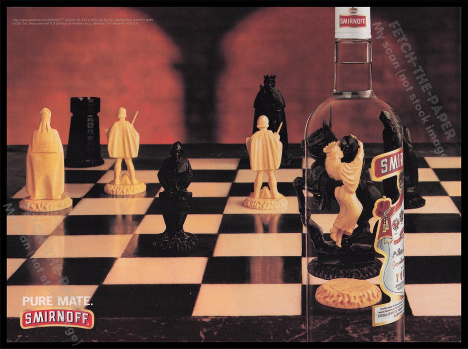 Smirnoff Vodka 1990s Print Advertisement Ad 1997 Chess "Pure Mate" Fetch the Paper!