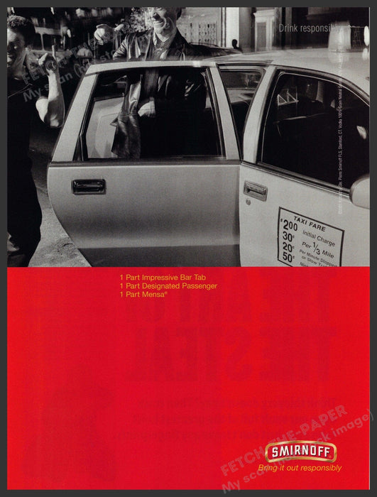 Smirnoff Vodka  2000s Print Advertisement 2001 Taxi Cab Parts Fetch-the-Paper