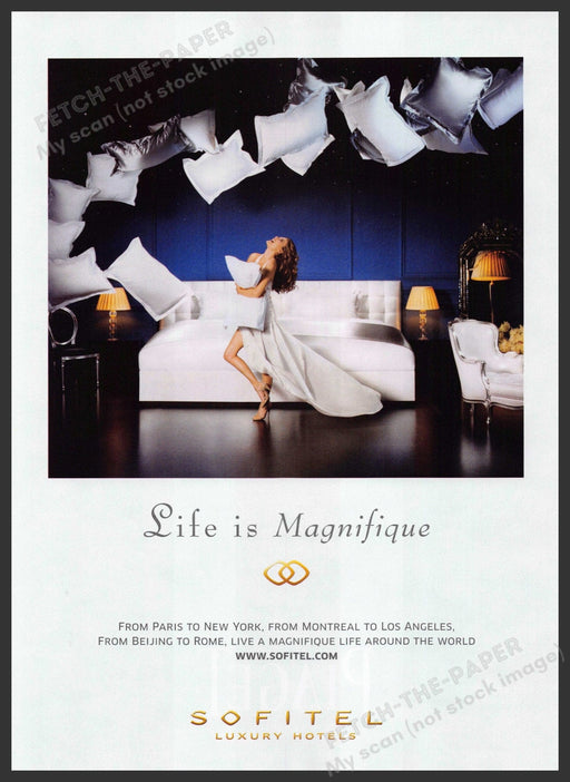 Sofitel Luxury Hotels 2010s Print Advertisement 2010 Legs Girl Flying Pillows Sofitel