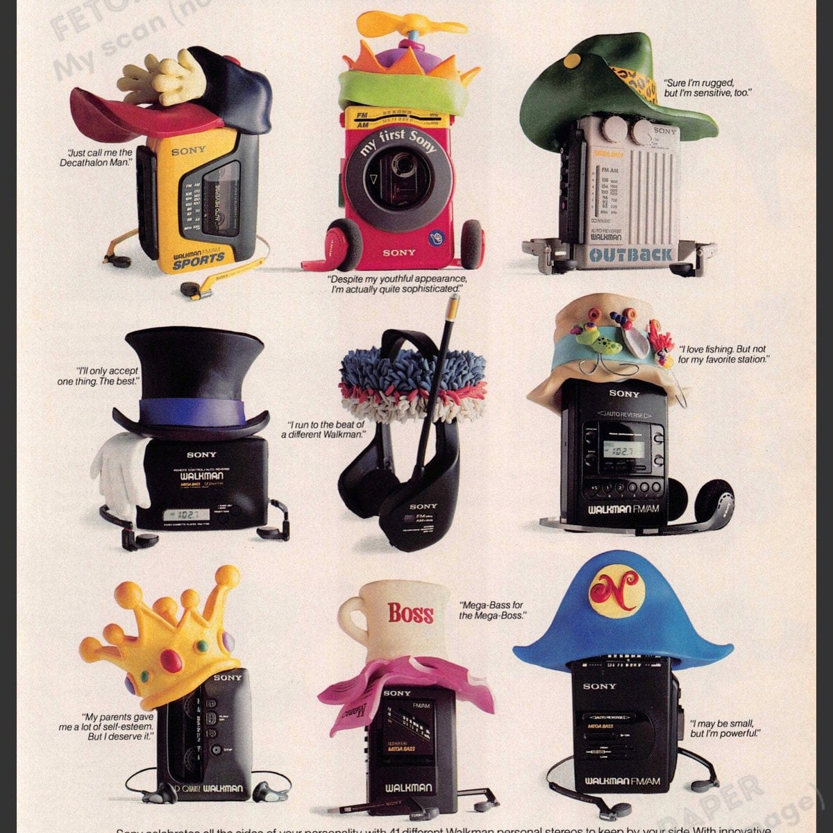 Paper Walkman 1990s Sony Walkman Print Ad - 41 Unique Models & Personalities — Fetch ...