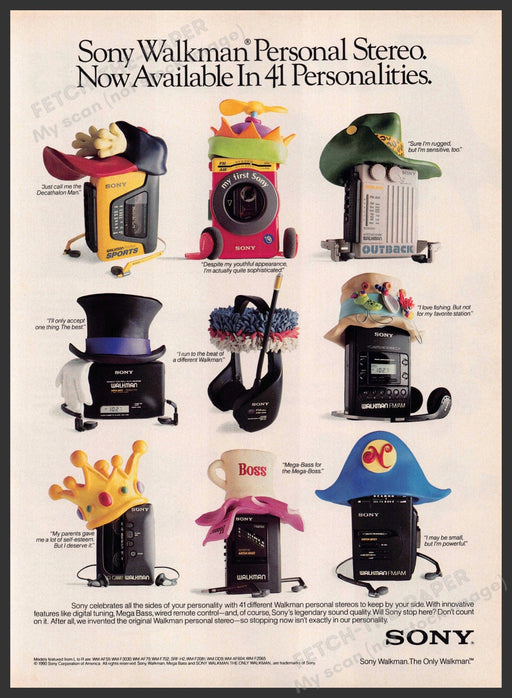 Sony Walkman 1990s Print Advertisement 1990 Different Models Personalities Sony Walkman