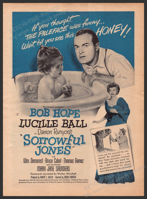 "Sorrowful Jones" Movie Release 1940s Print Advertisement Ad 1949 Bob Hope Fetch-the-Paper