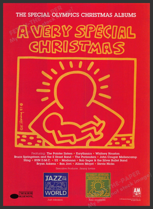 Special Olympics Christmas Album 1990s Print Advertisement Ad 1995 Keith Haring Fetch the Paper!