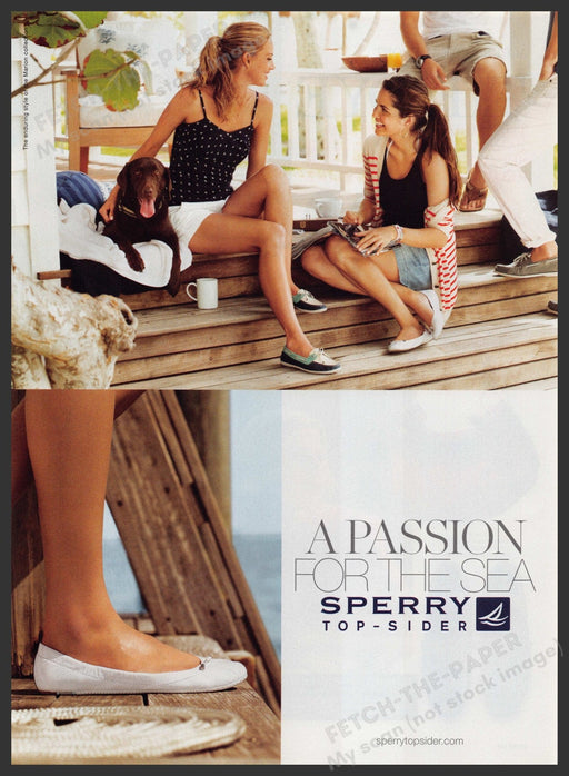 Sperry Shoes 2010s Print Advertisement Ad 2010 Legs Deck Dock Chocolate Lab Fetch-the-Paper