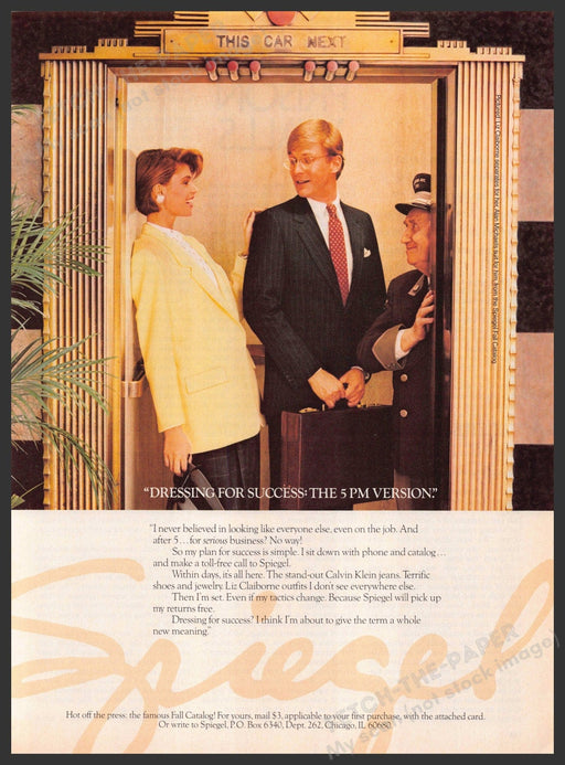 Spiegel 1980s Magazine Print Advertisement 1985 Success Working Woman Elevator Spiegel